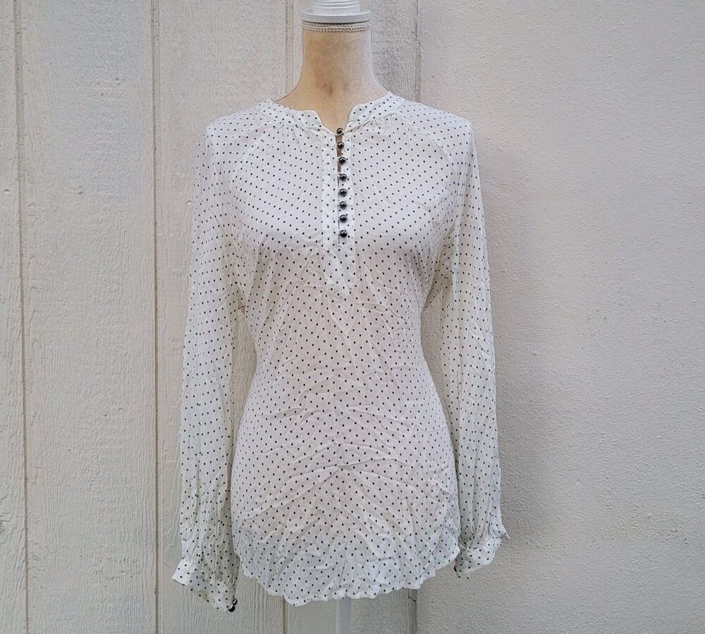 Maeve By Anthropologie Wht/blk Polka Dot Tie Bac Top Sz 12 Cottage Retro Office